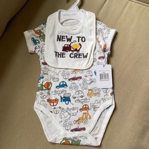 NWT Emporio Baby, onesie with a bib, construction vehicles and cars